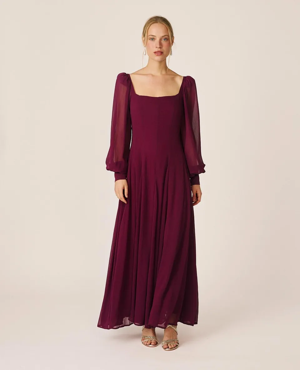 alma-en-pena-alfa-64474-chiffon-maxikleid-bordeaux-langarm image 1