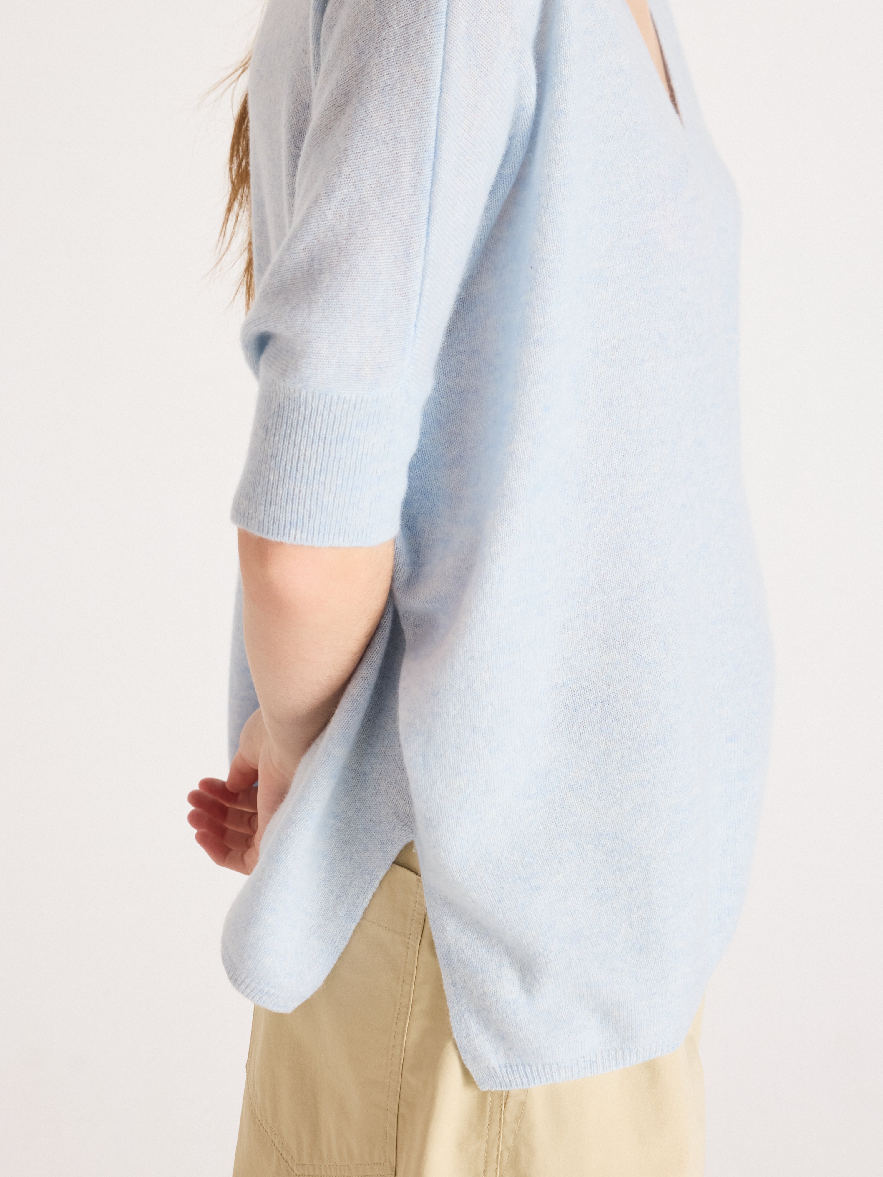 absolut-kate-pullover-poncho-100-kaschmir-v-ausschnitt-kurzarm-hellblau-heathere image 6