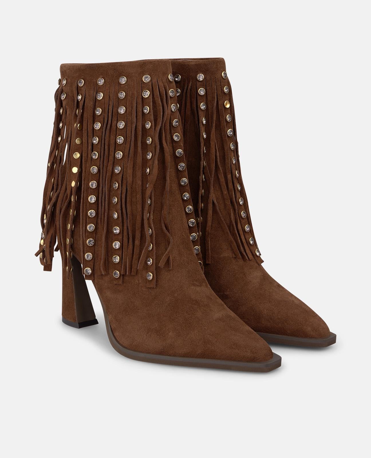 alma-en-pena-suede-ankle-boots-mit-fransen-camel-9-cm-trichterabsatz image 2