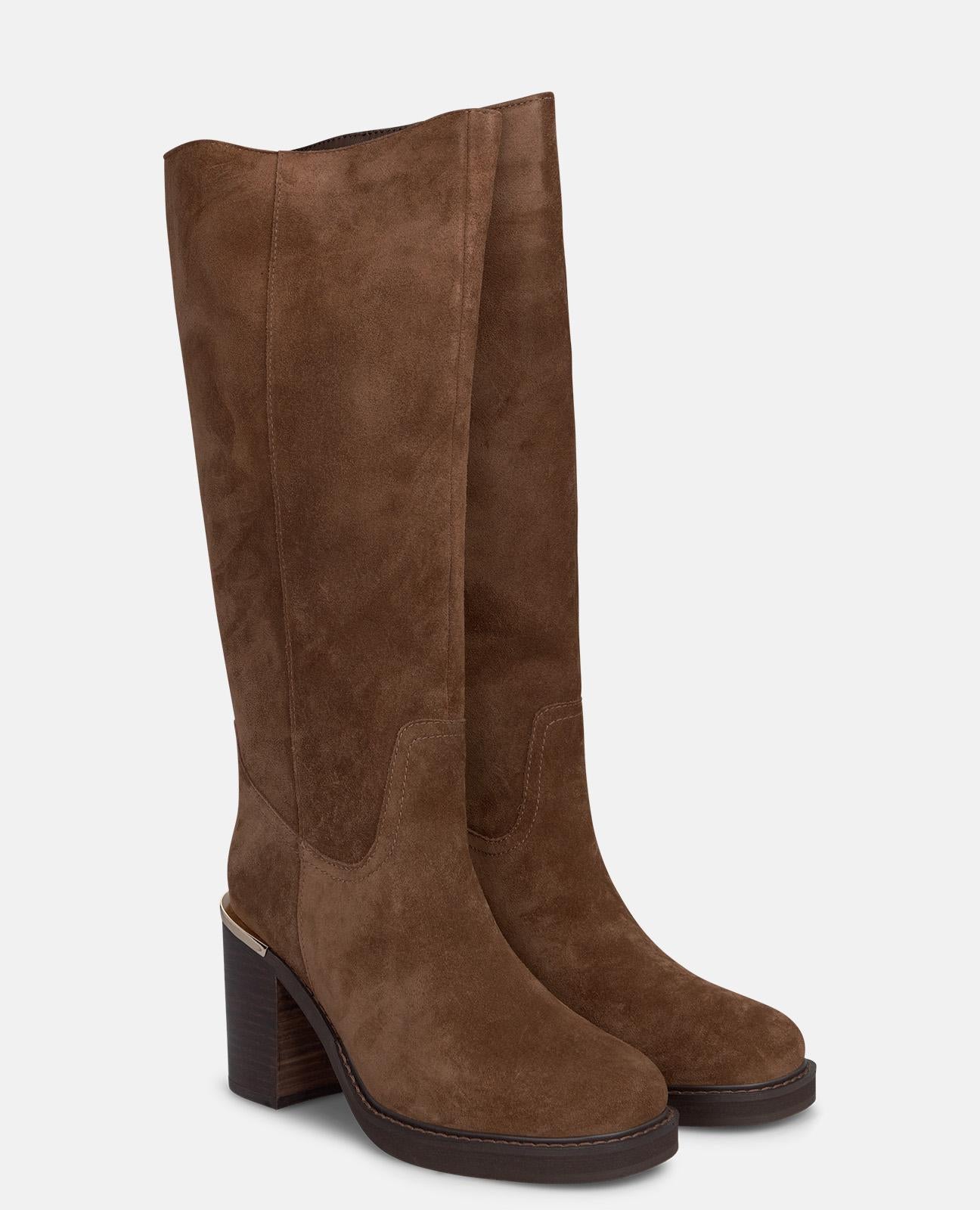 alma-en-pena-high-top-stiefelette-aus-veloursleder-blockabsatz-8-5-cm-in-camel image 2