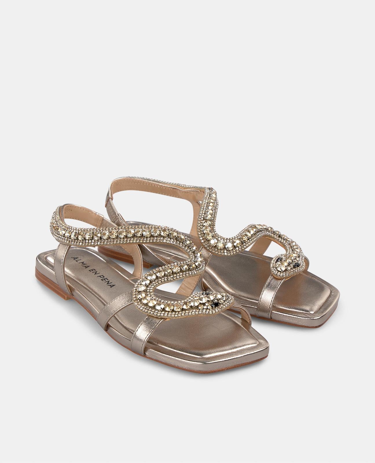 alma-en-pena-snake-flach-sandale-bronze-strass-1-cm image 2