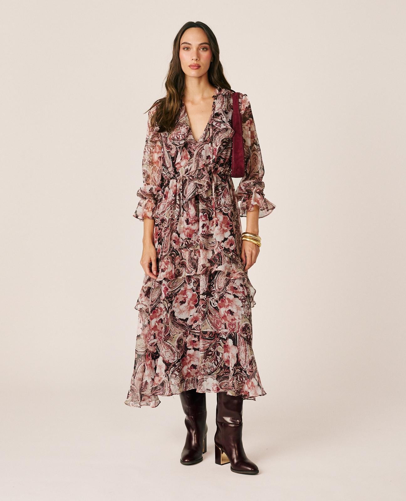 alma-en-pena-floral-chiffon-midi-dress-midi-kleid-rosa image 1