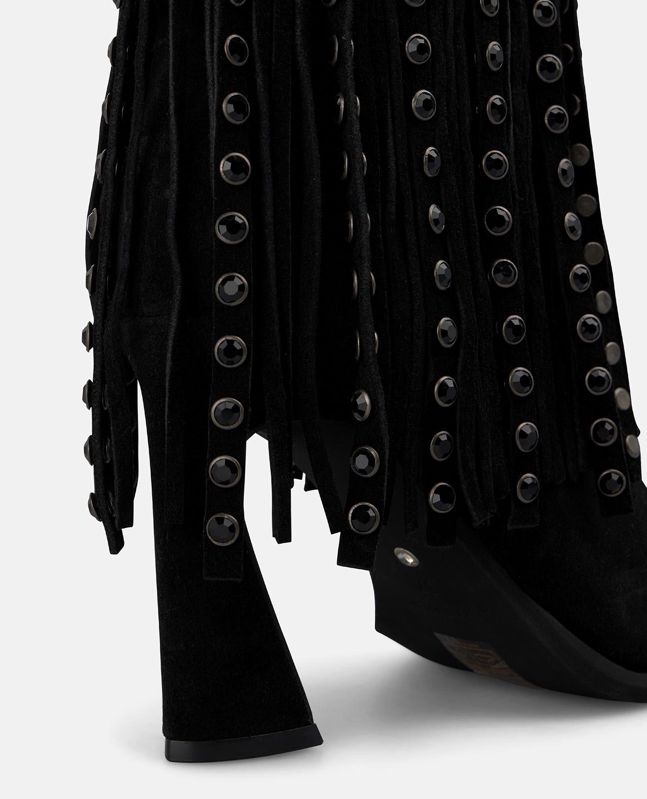 alma-en-pena-suede-stiefeletten-mit-fransen-nieten-9-cm-schwarz image 4