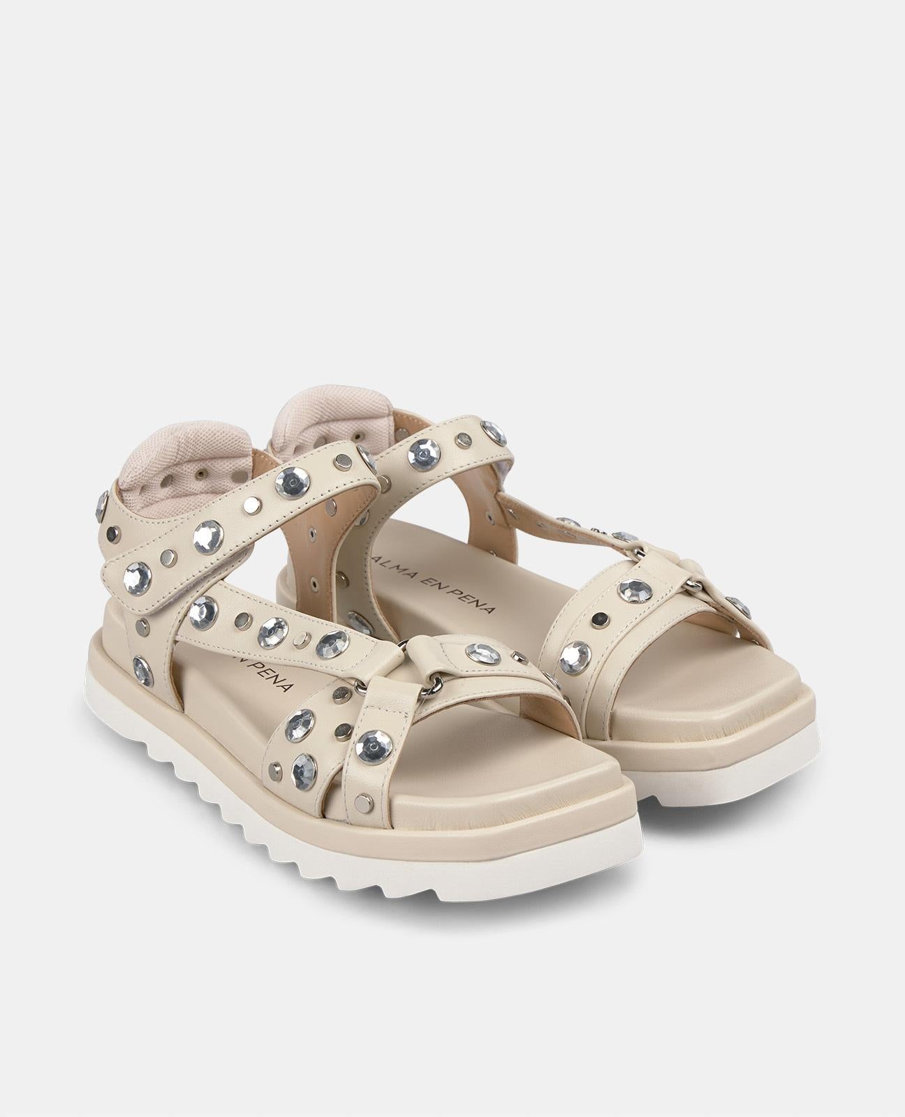 alma-en-pena-flat-sandal-with-track-sole-flache-sandale-beige-2cm image 2