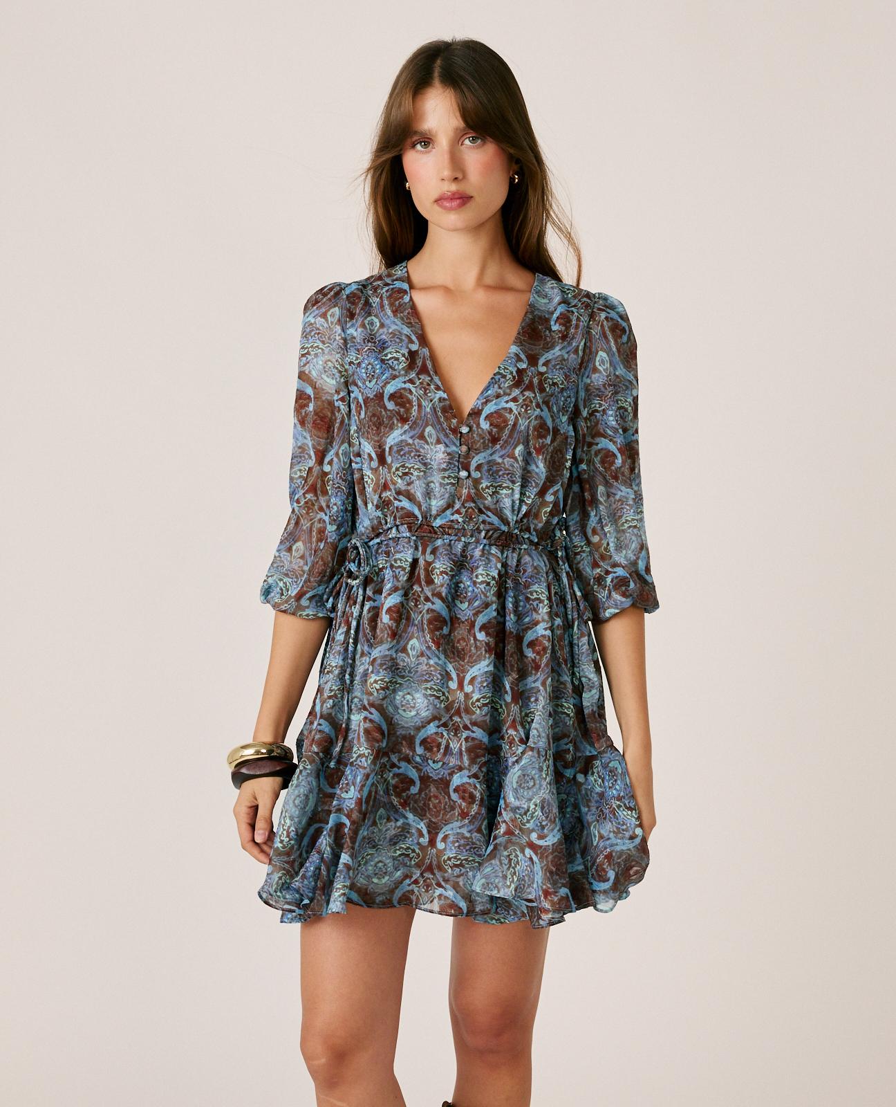 alma-en-pena-arabesque-mini-dress-chiffon-minikleid-in-braun image 1