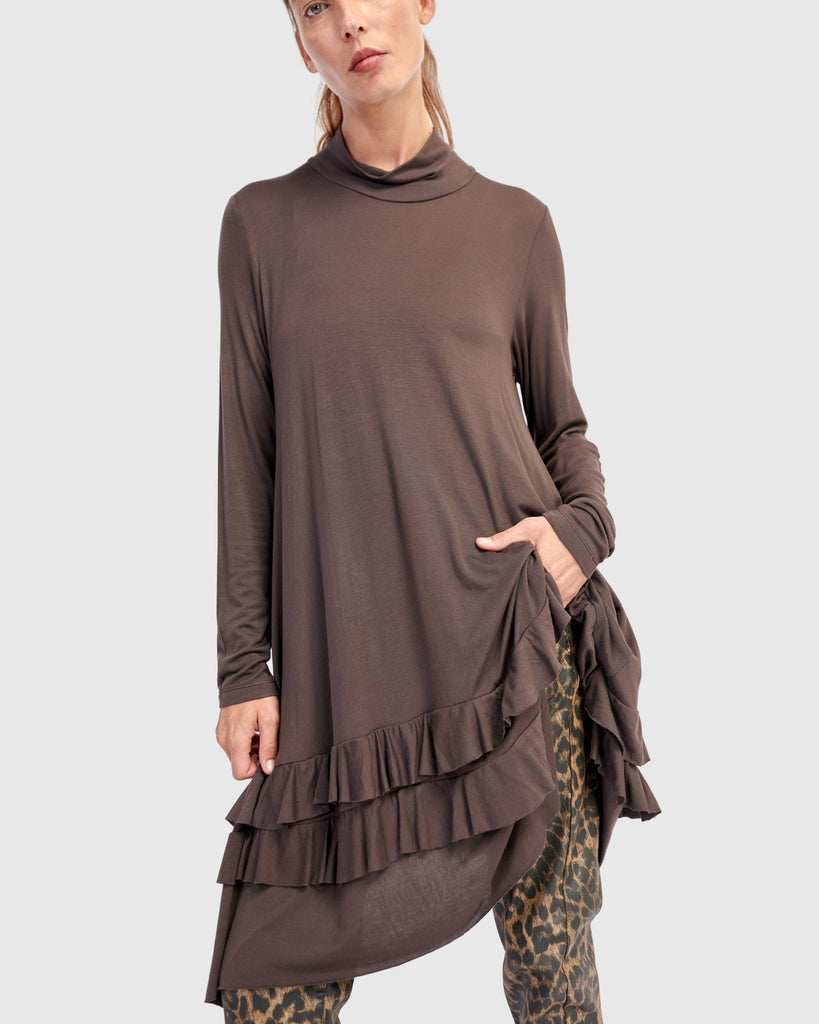 alembika-urban-softie-ruffle-tunika-mocha-damen-tunika image 1