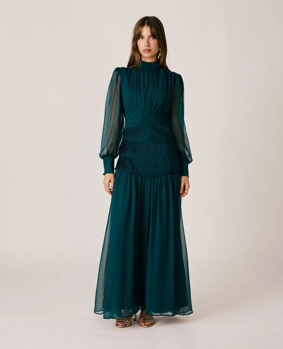 alma-en-pena-long-pleated-chiffon-dress-langes-plisseekleid-gr-n image 1