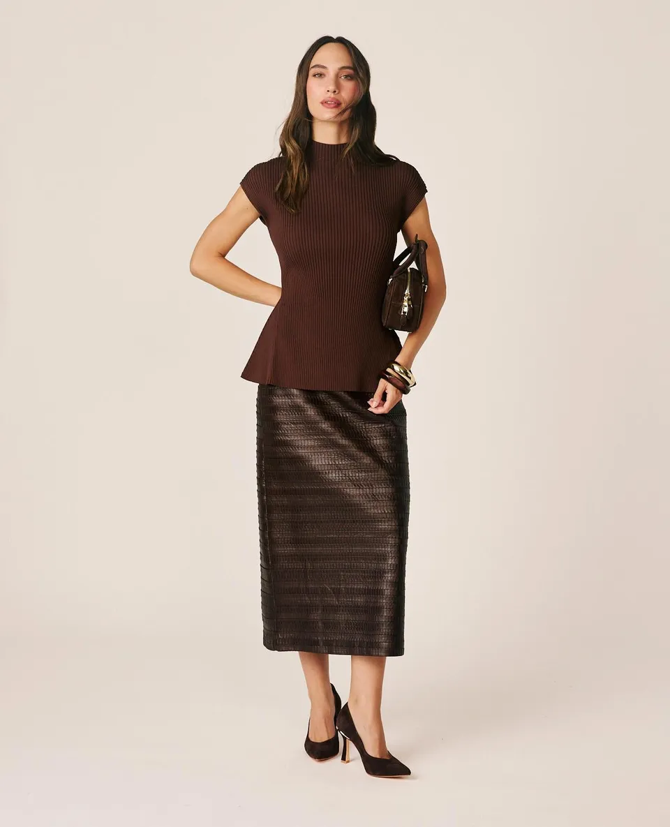 alma-en-pena-faux-leather-midi-rock-braun-bleistift image 1