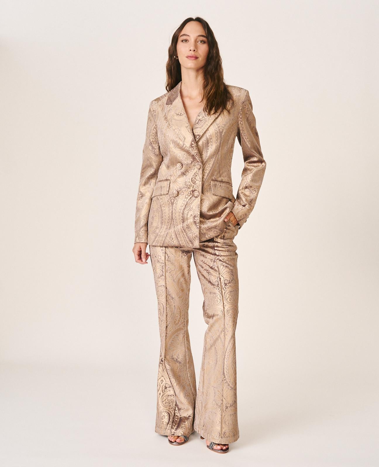alma-en-pena-printed-flare-pants-gold-metallic image 1