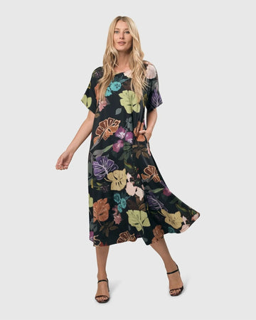 alembika-bali-trapeze-dress-leaves-multi-damen-a-linien-kleid-midi image 3
