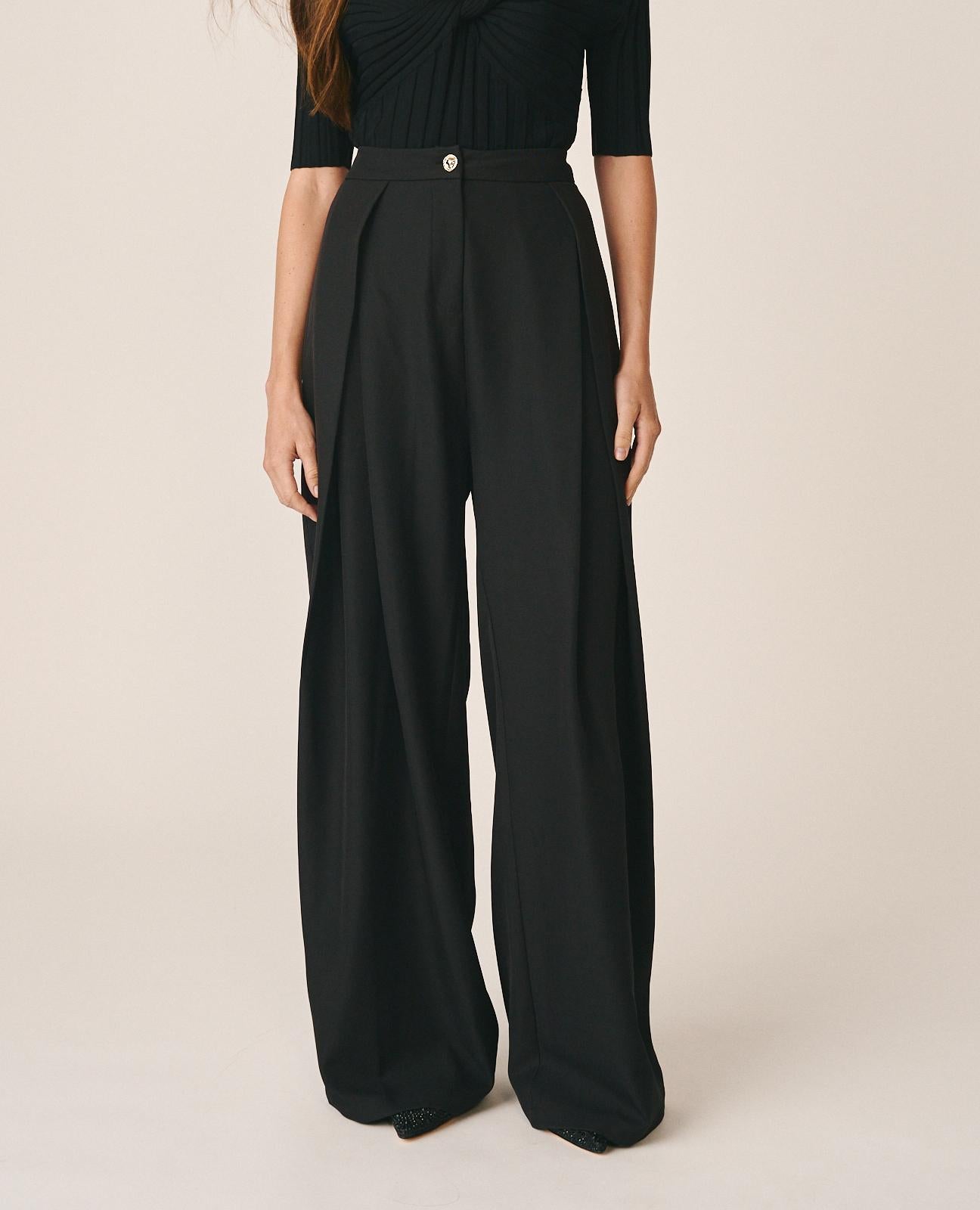 alma-en-pena-twill-hose-mit-b-gelfalten-schwarz-weites-bein image 2