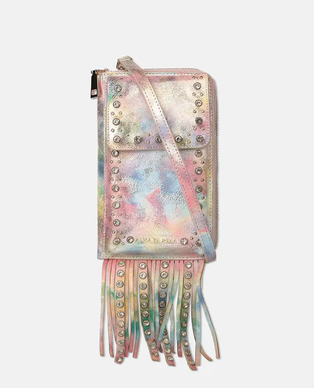 alma-en-pena-natalia-clutch-crossbody-tasche-rosa-leder-mit-nieten-und-fransen image 1