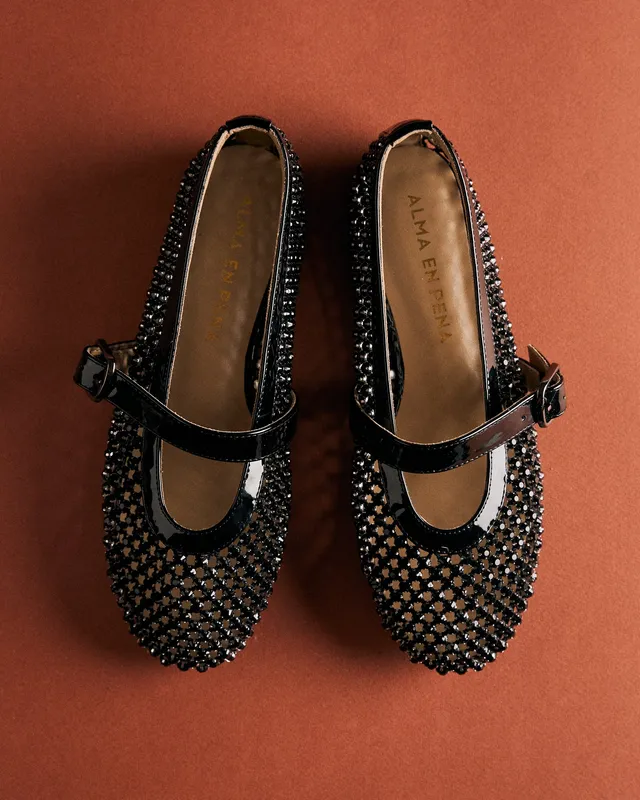 alma-en-pena-metallic-ballerinas-schwarz-mit-schnalle image 1