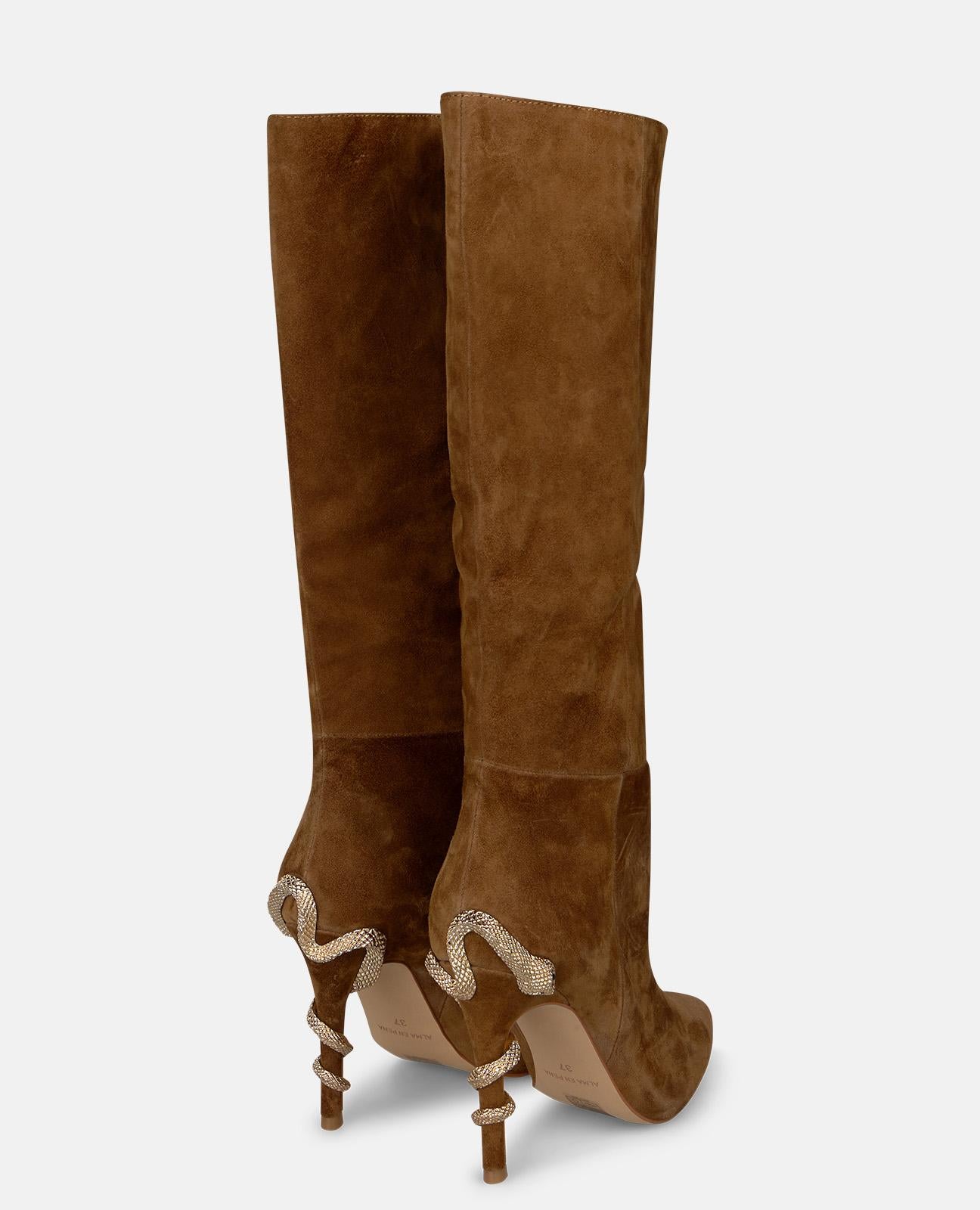 alma-en-pena-stiefel-wildleder-camel-snake-print-trichterabsatz-10-cm image 3