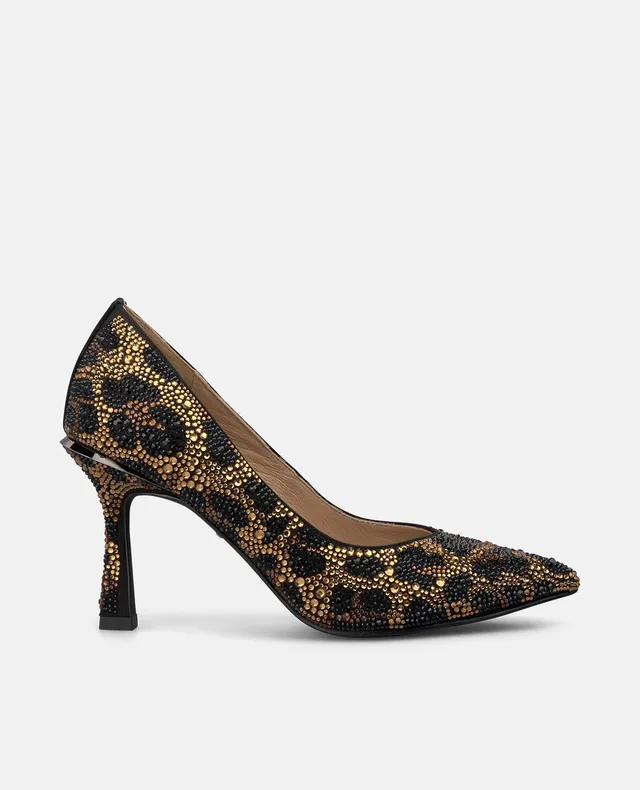 alma-en-pena-animal-print-pumps-mit-strass-spitze-pumps-8-cm-absatz-schwarz image 1