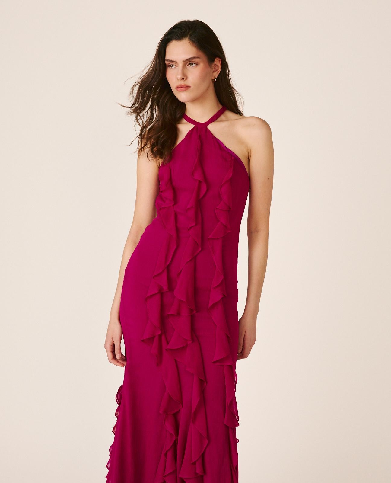 alma-en-pena-maxikleid-fuchsia-mit-neckholder-und-r-schen image 5