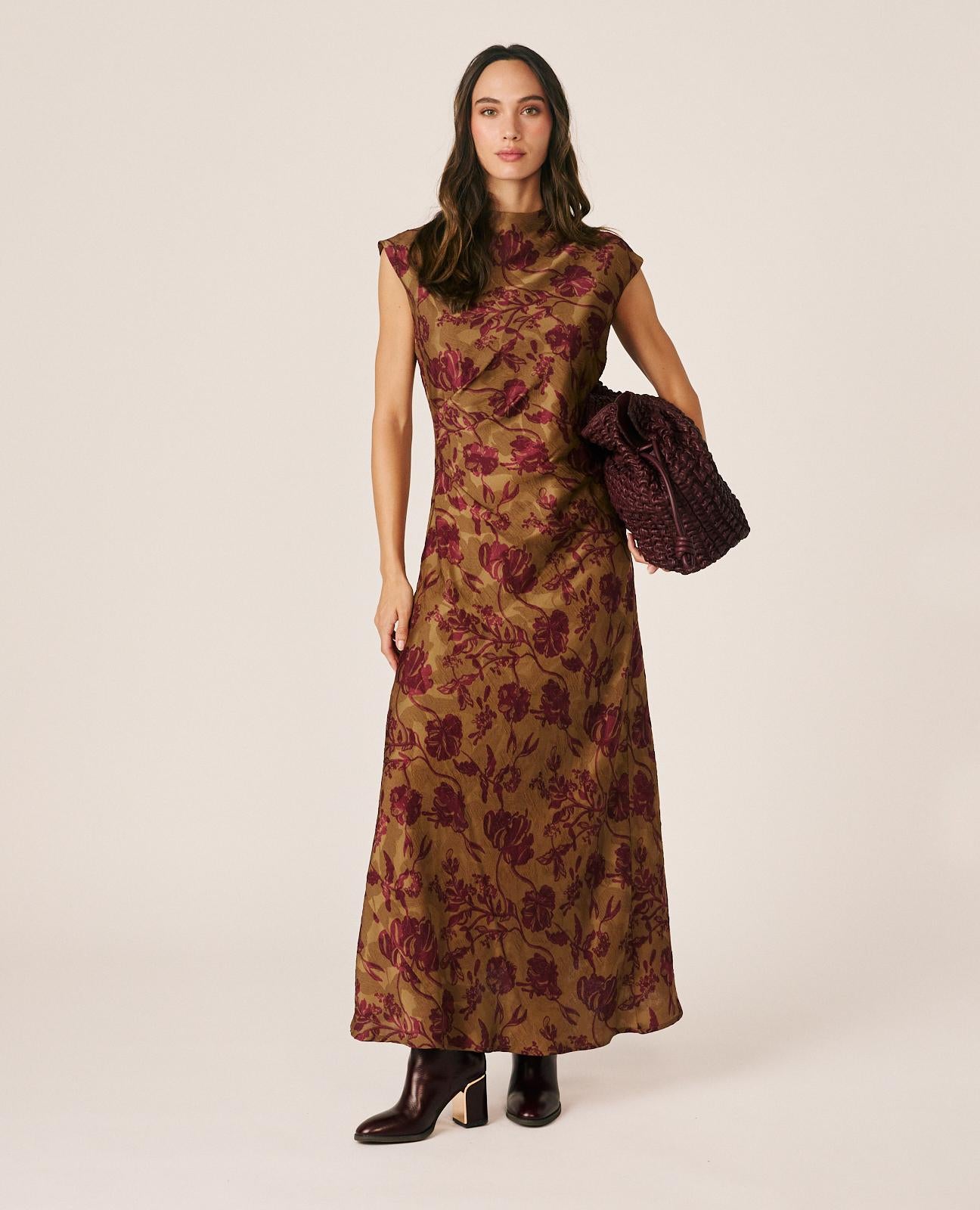 alma-en-pena-maxikleid-jacquard-floral-bronze-rmellos image 1