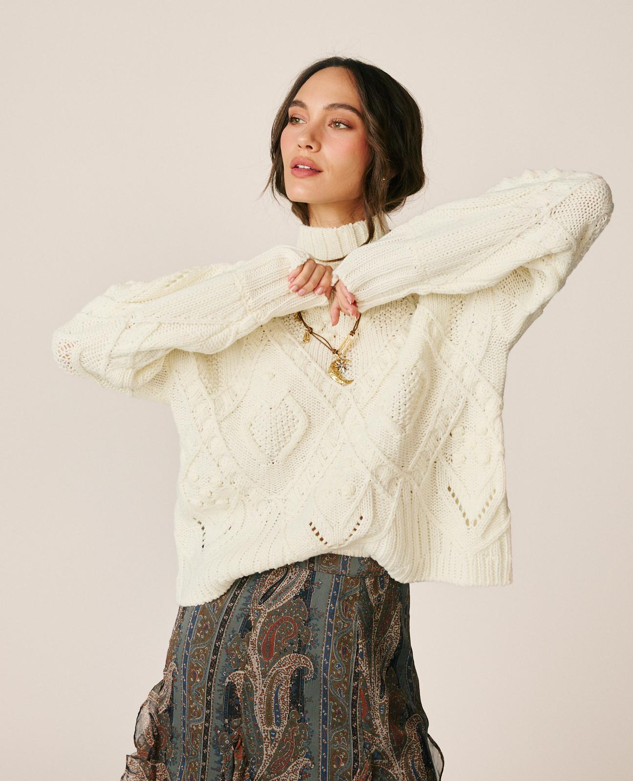 alma-en-pena-zopfstrick-pullover-creme-puff-rmel-rundhals image 5