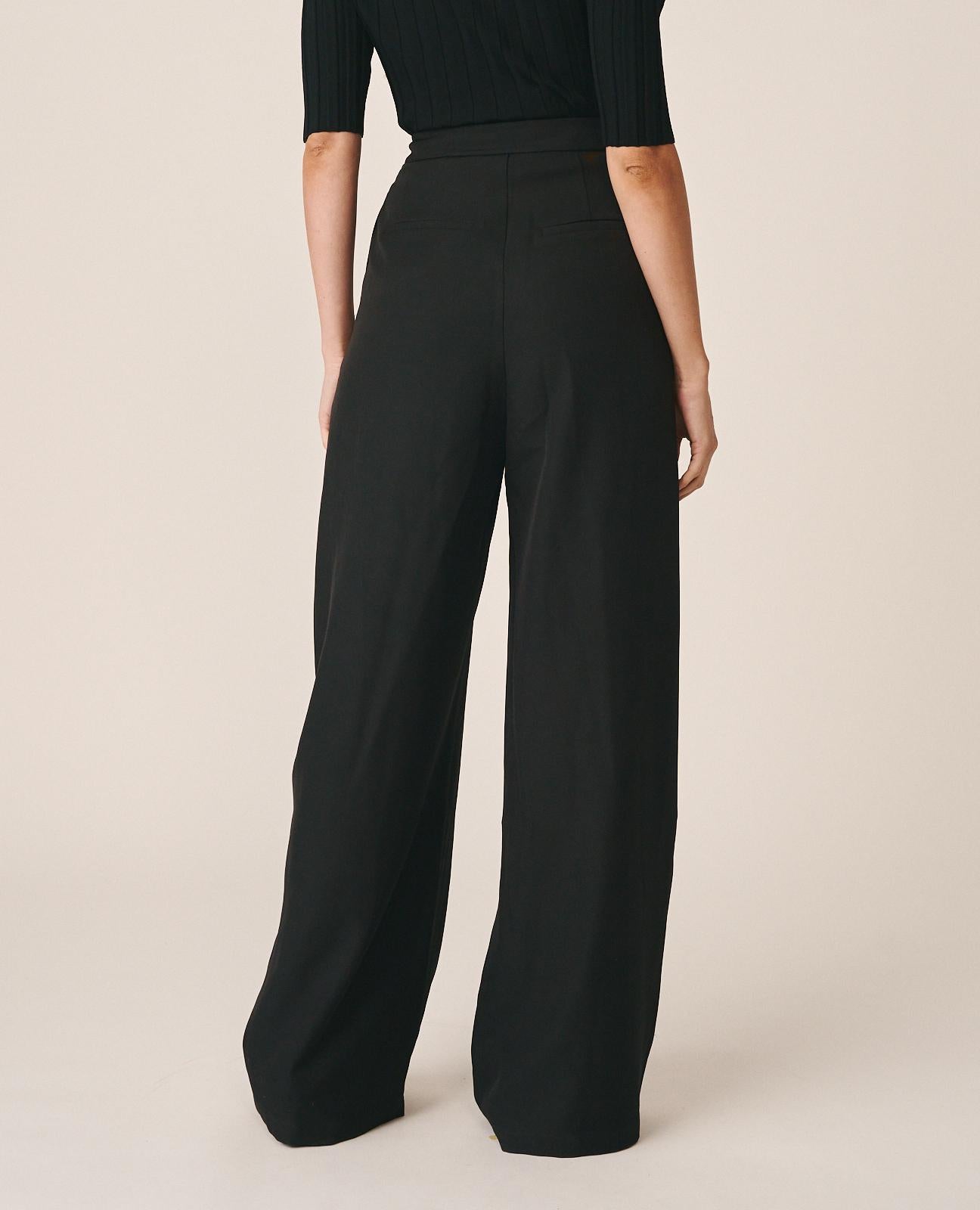 alma-en-pena-twill-hose-mit-b-gelfalten-schwarz-weites-bein image 6