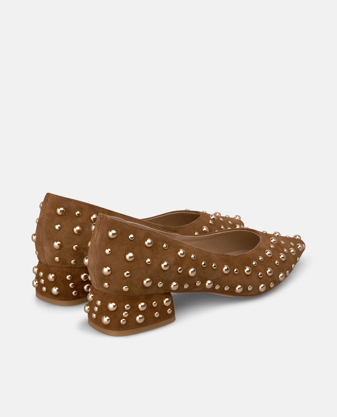 alma-en-pena-leder-pumps-mit-nieten-camel-velours-3-5-cm-blockabsatz image 3