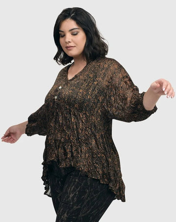alembika-floral-tiered-crinkle-bluse-damen-coffee-schwarz image 3