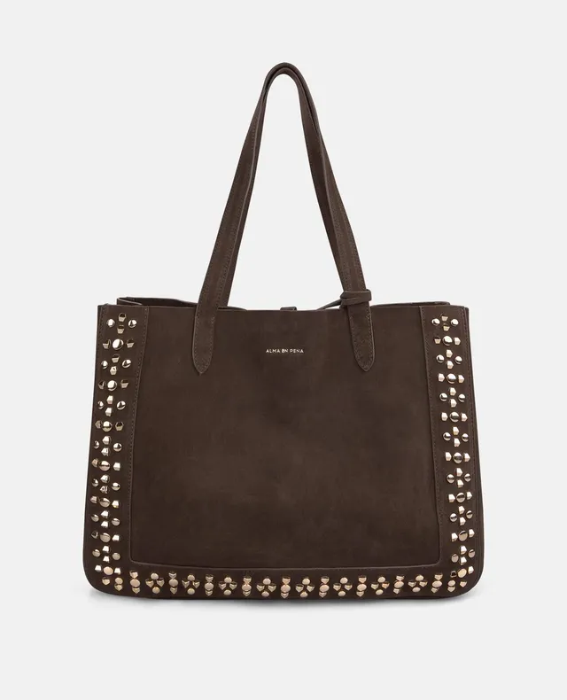 alma-en-pena-leather-shopper-bag-nieten-braun image 1