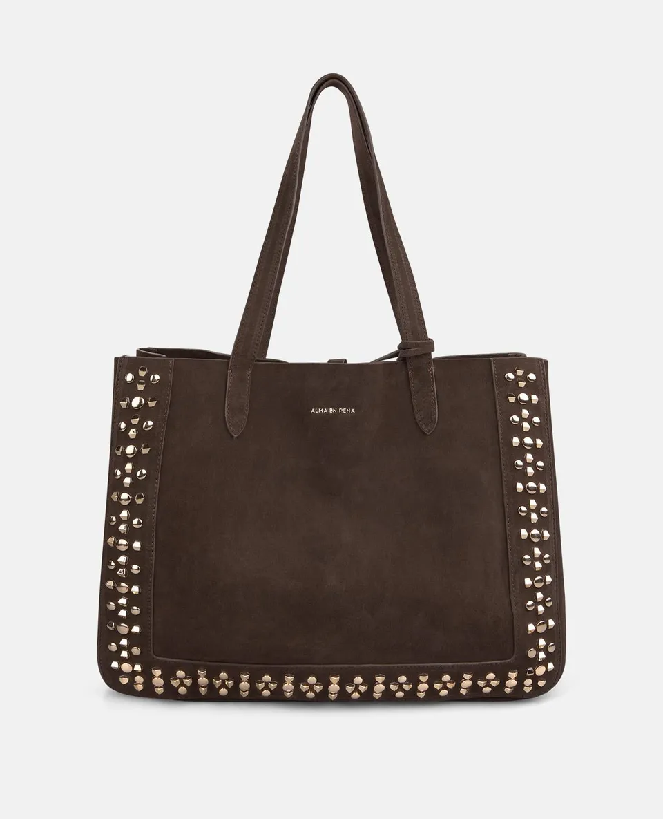 alma-en-pena-leather-shopper-bag-nieten-braun image 1