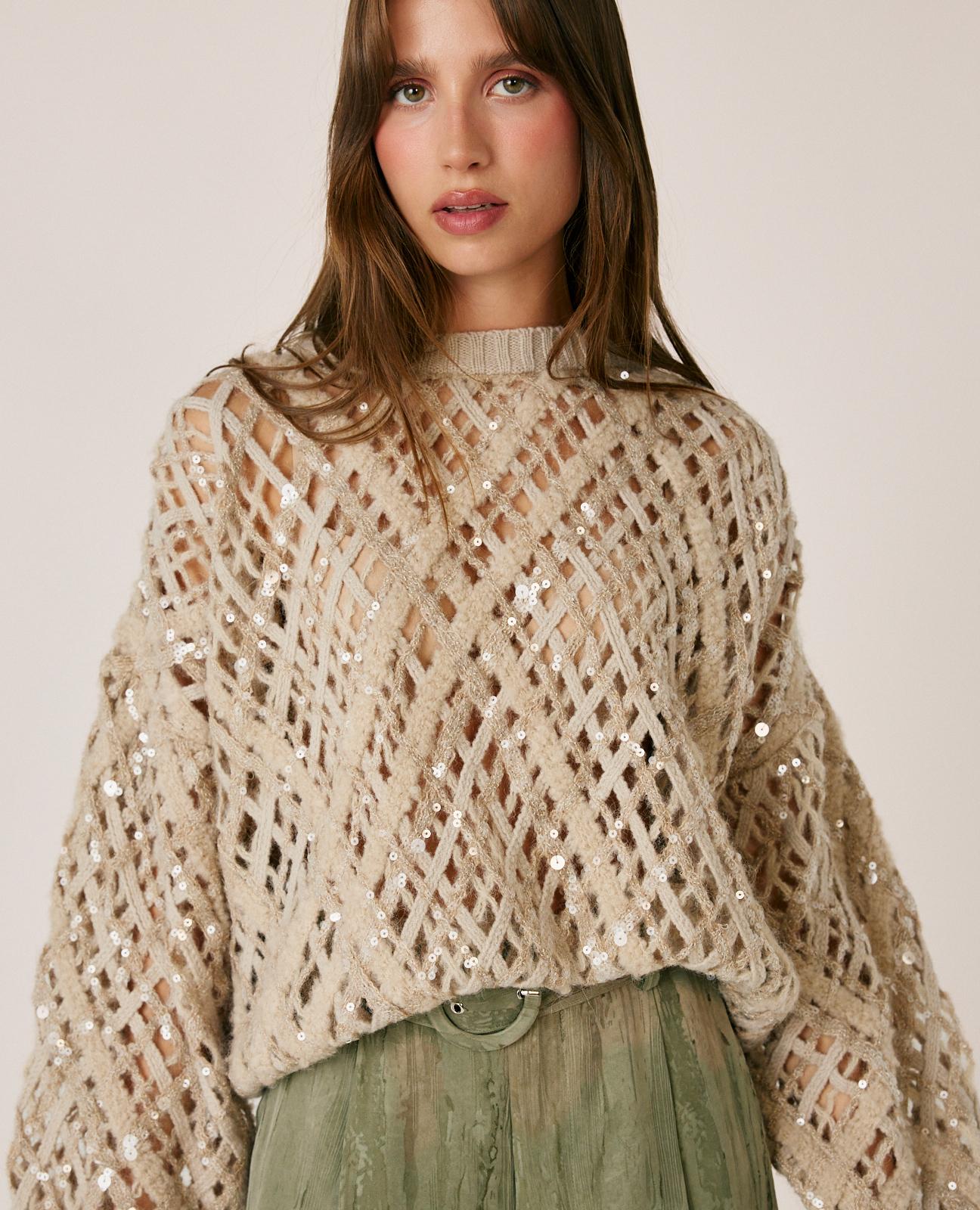 alma-en-pena-pailletten-pullover-braun-strickpullover-mit-rundhals image 4