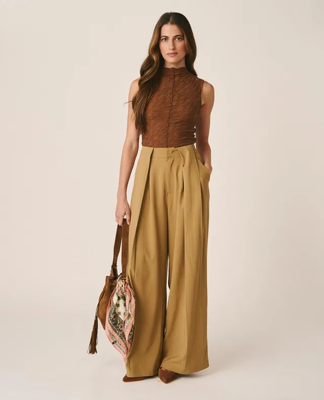 alma-en-pena-wide-leg-twill-hose-beige-high-waist image 1