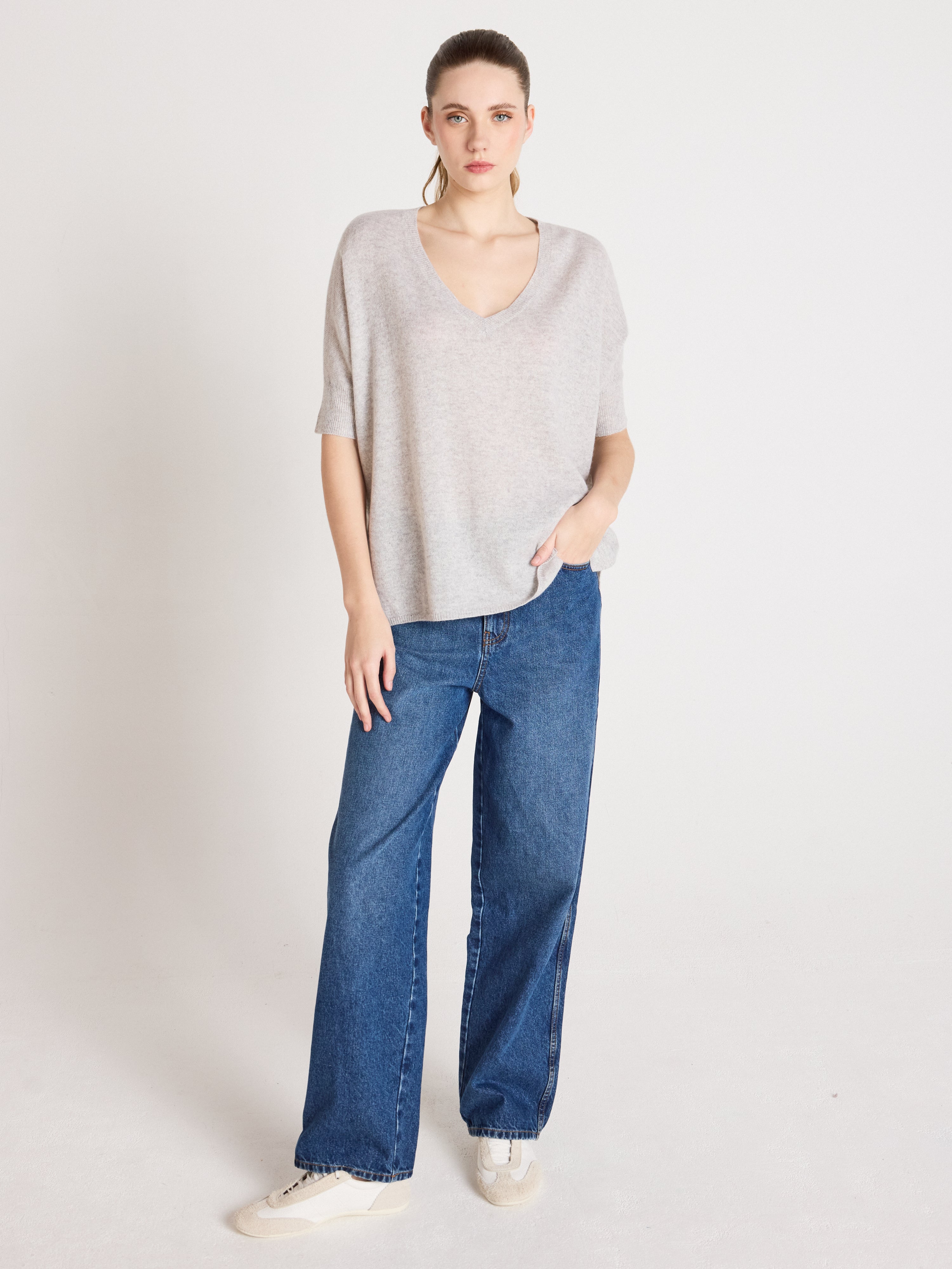 absolut-kate-pull-poncho-damen-v-ausschnitt-kaschmir-hellgrau image 2