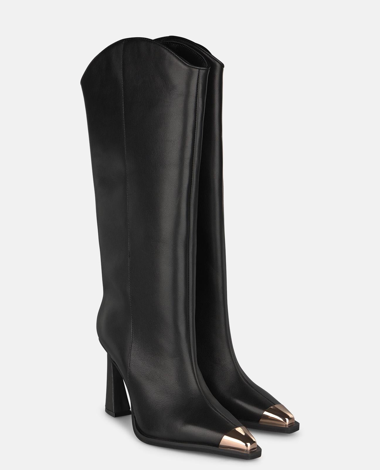 alma-en-pena-nappa-boots-schwarz-mit-metallic-kappe-damen-high-boots-9-cm-absatz image 2