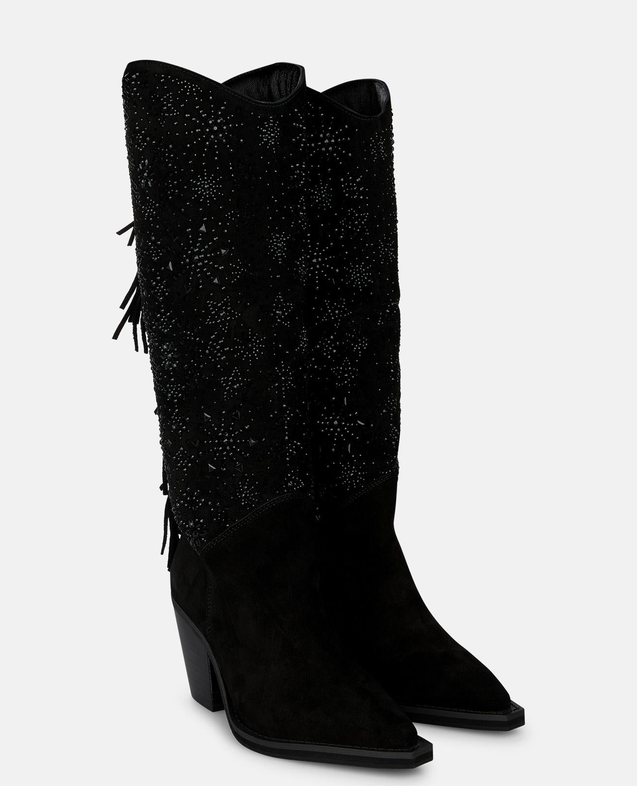 alma-en-pena-cowboy-boots-suede-schwarz-strass-fransen-7-cm image 2