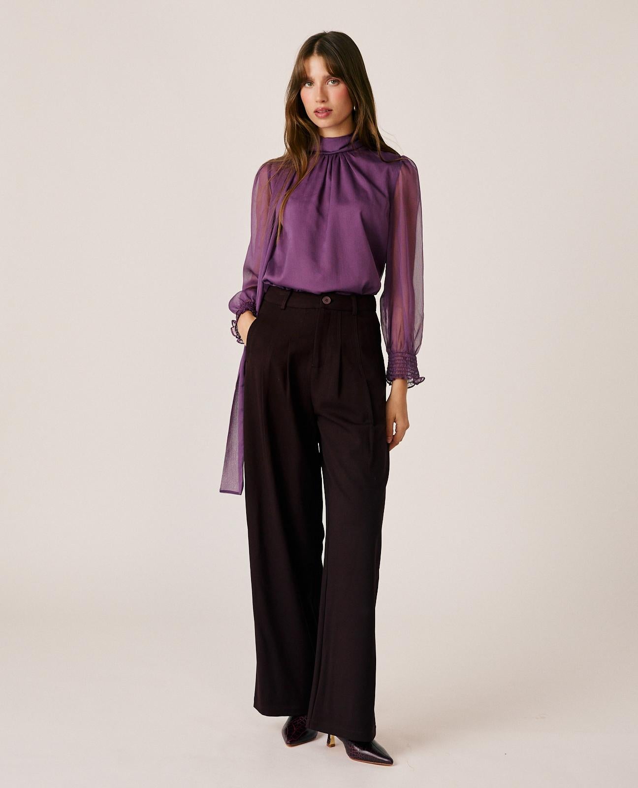 alma-en-pena-chiffon-bluse-mit-schleife-lavendel image 3