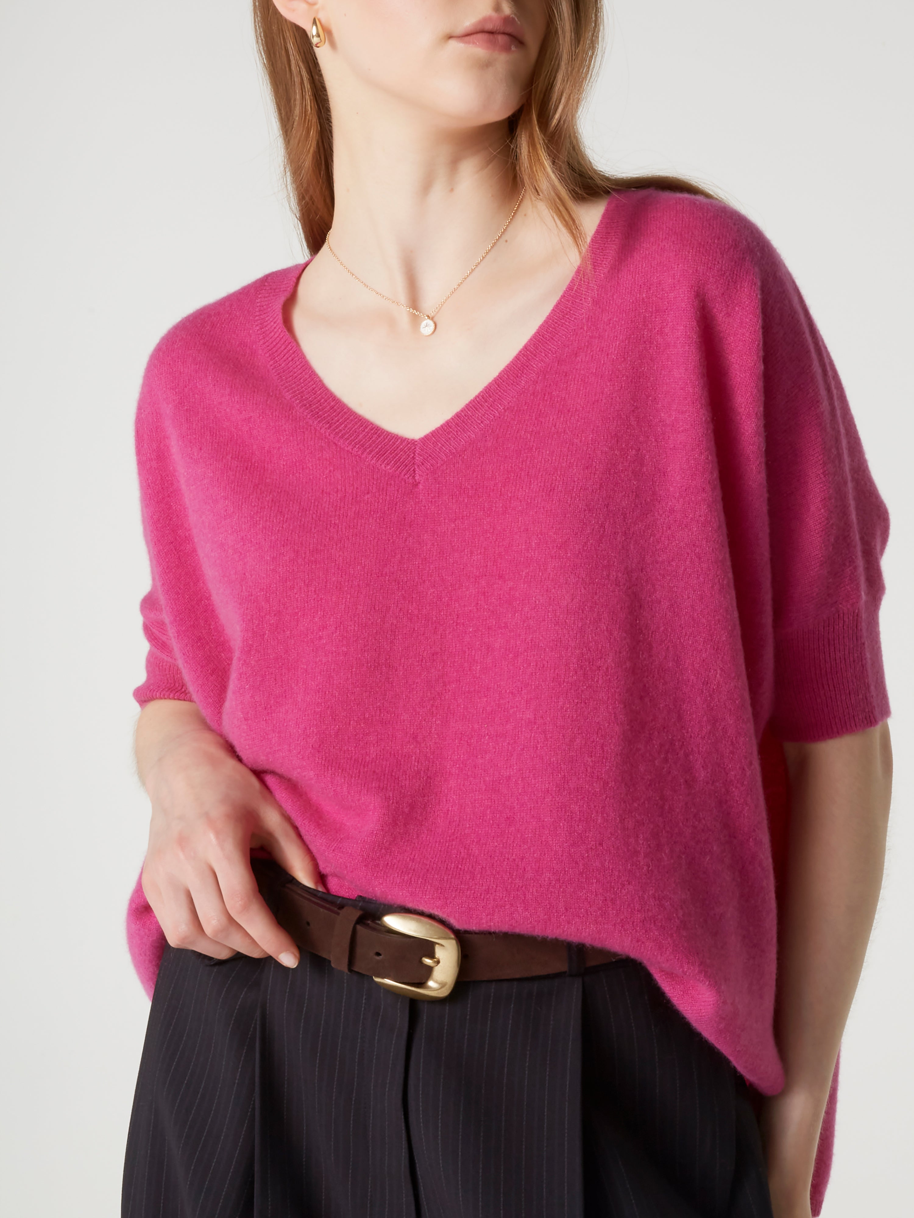 absolut-kate-damen-kaschmir-poncho-pullover-v-ausschnitt-himbeer-melange image 6