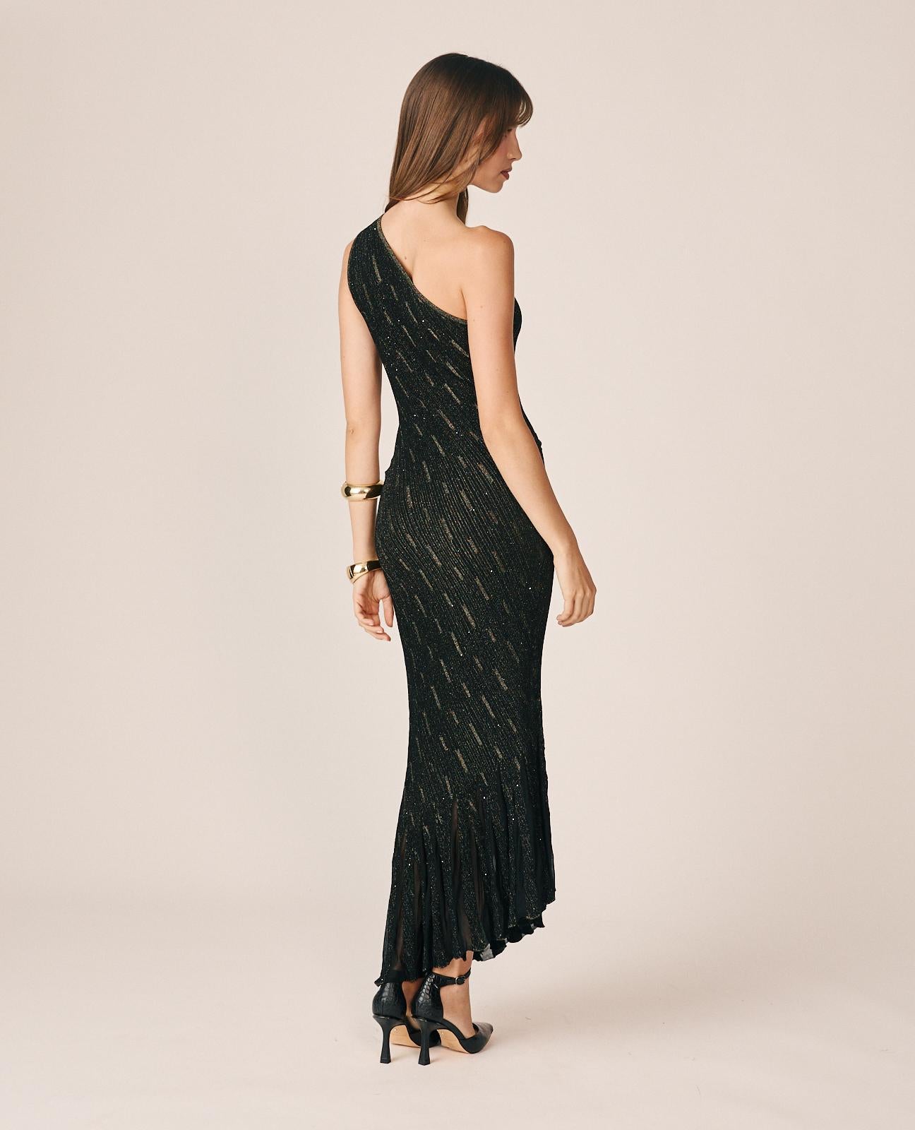 alma-en-pena-fancy-ribbed-midi-kleid-schwarz-glitzer image 6