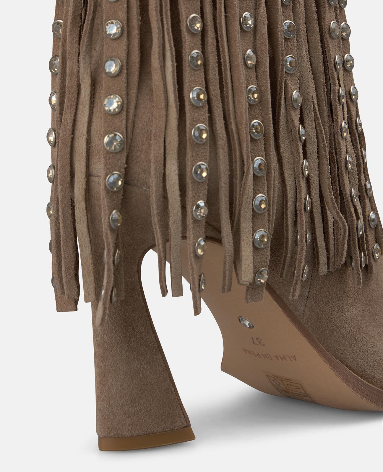 alma-en-pena-stiefeletten-aus-veloursleder-mit-fransen-mink image 4