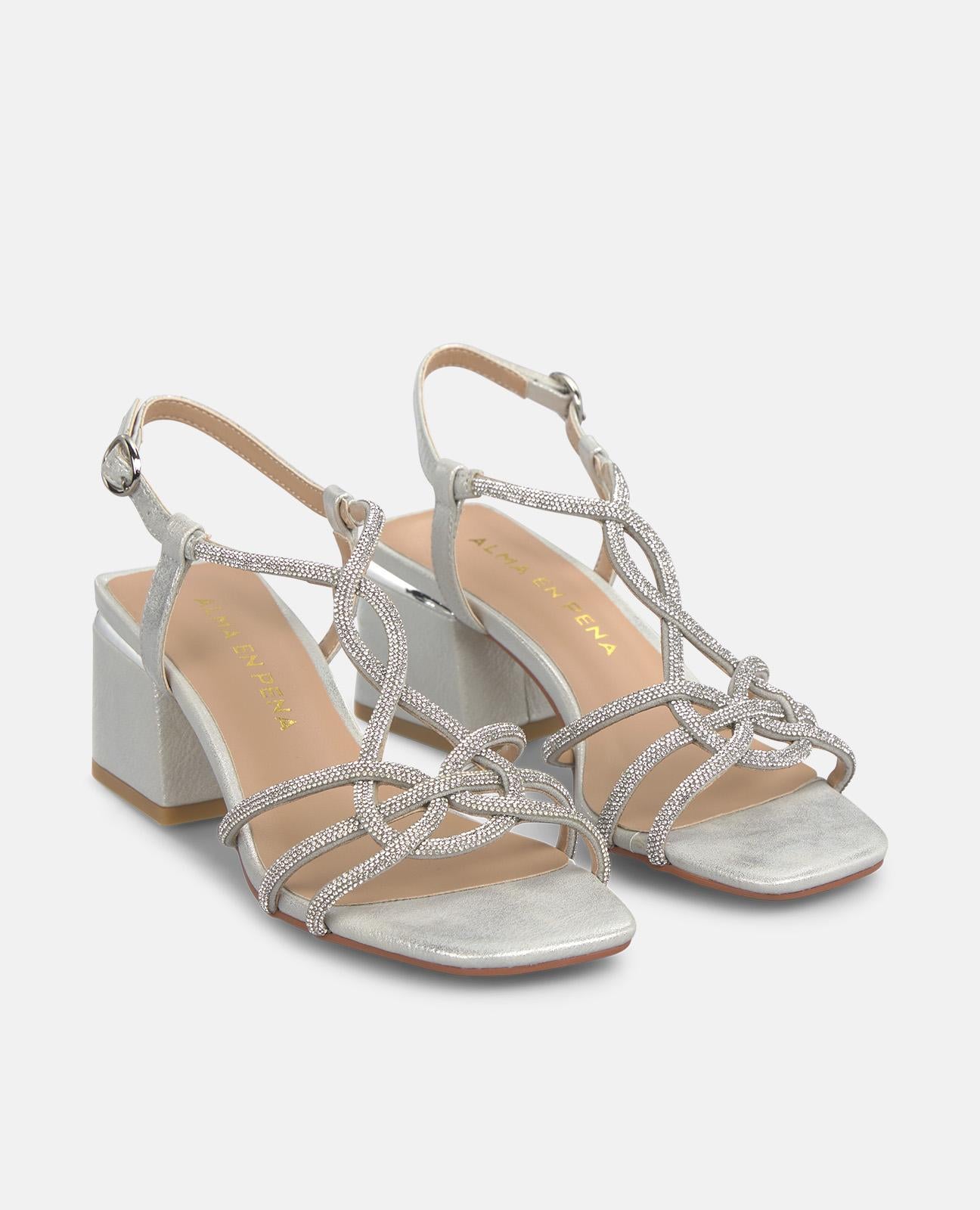 alma-en-pena-mid-heeled-sandals-damen-sandalette-mit-flechtriemen-silber image 2