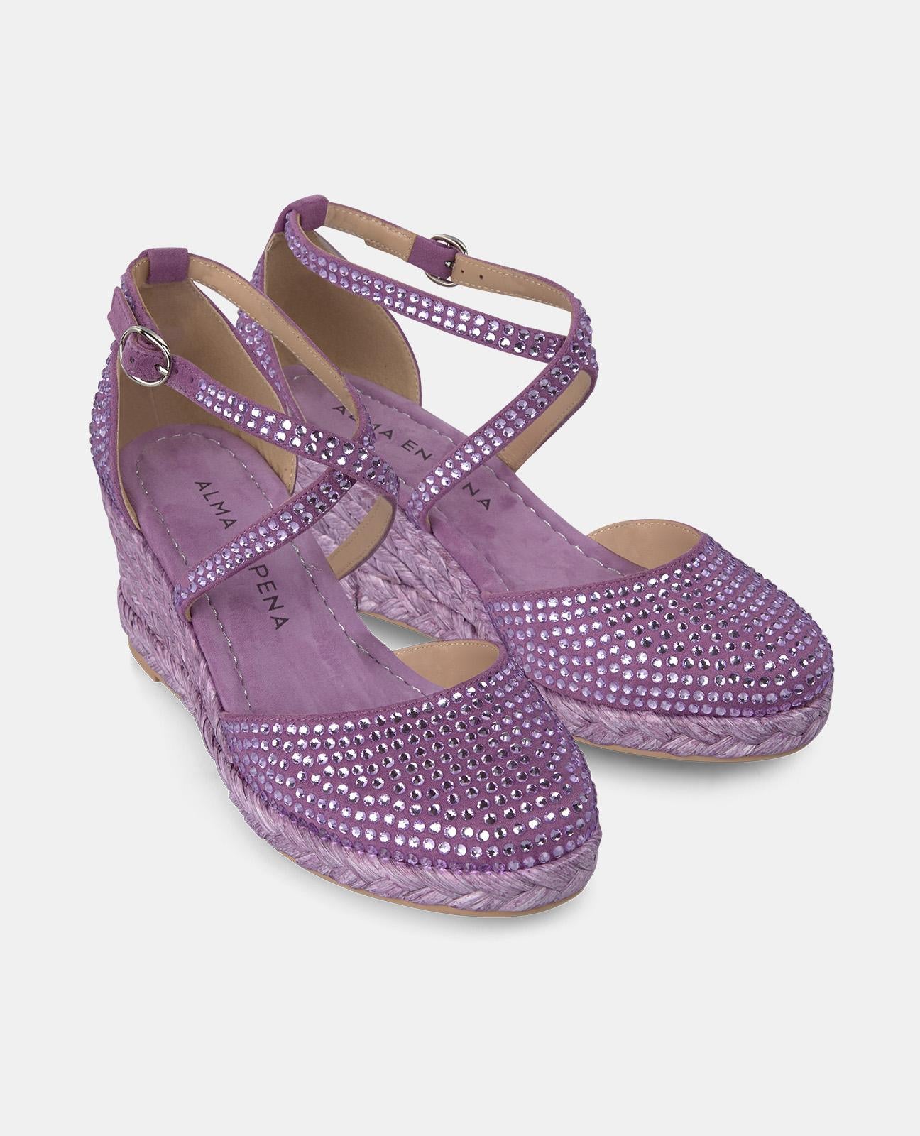 alma-en-pena-keilsandalette-mit-strass-riemen-und-5-cm-keil-in-violett image 2