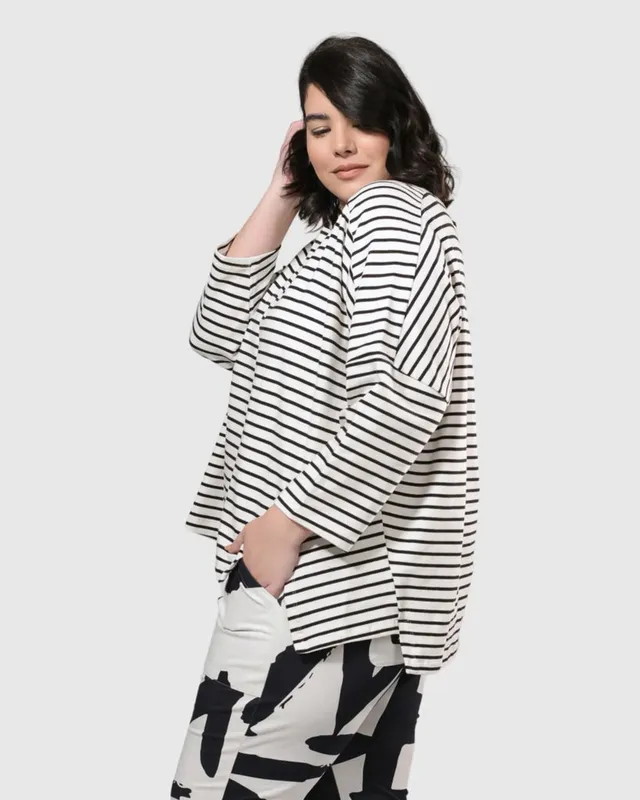 alembika-urban-jagger-stripe-top-schwarz-stretch-baumwoll-shirt image 1