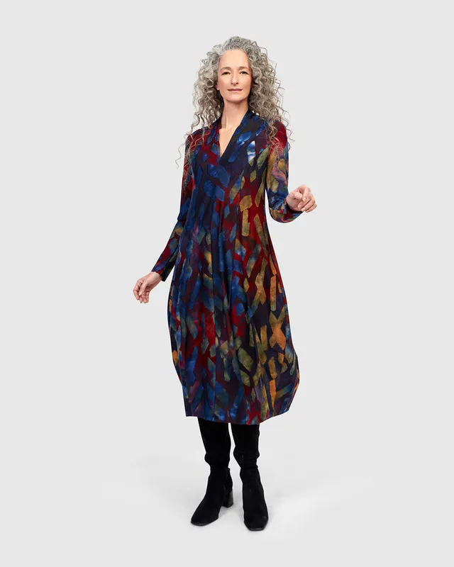 alembika-sunburst-cocoon-kleid-abstract-midi image 1