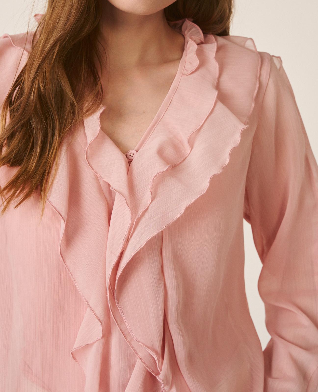alma-en-pena-bluse-mit-r-schen-rosa-langarm-v-ausschnitt image 4