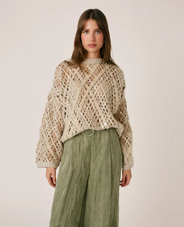 alma-en-pena-pailletten-pullover-braun-strickpullover-mit-rundhals image 1