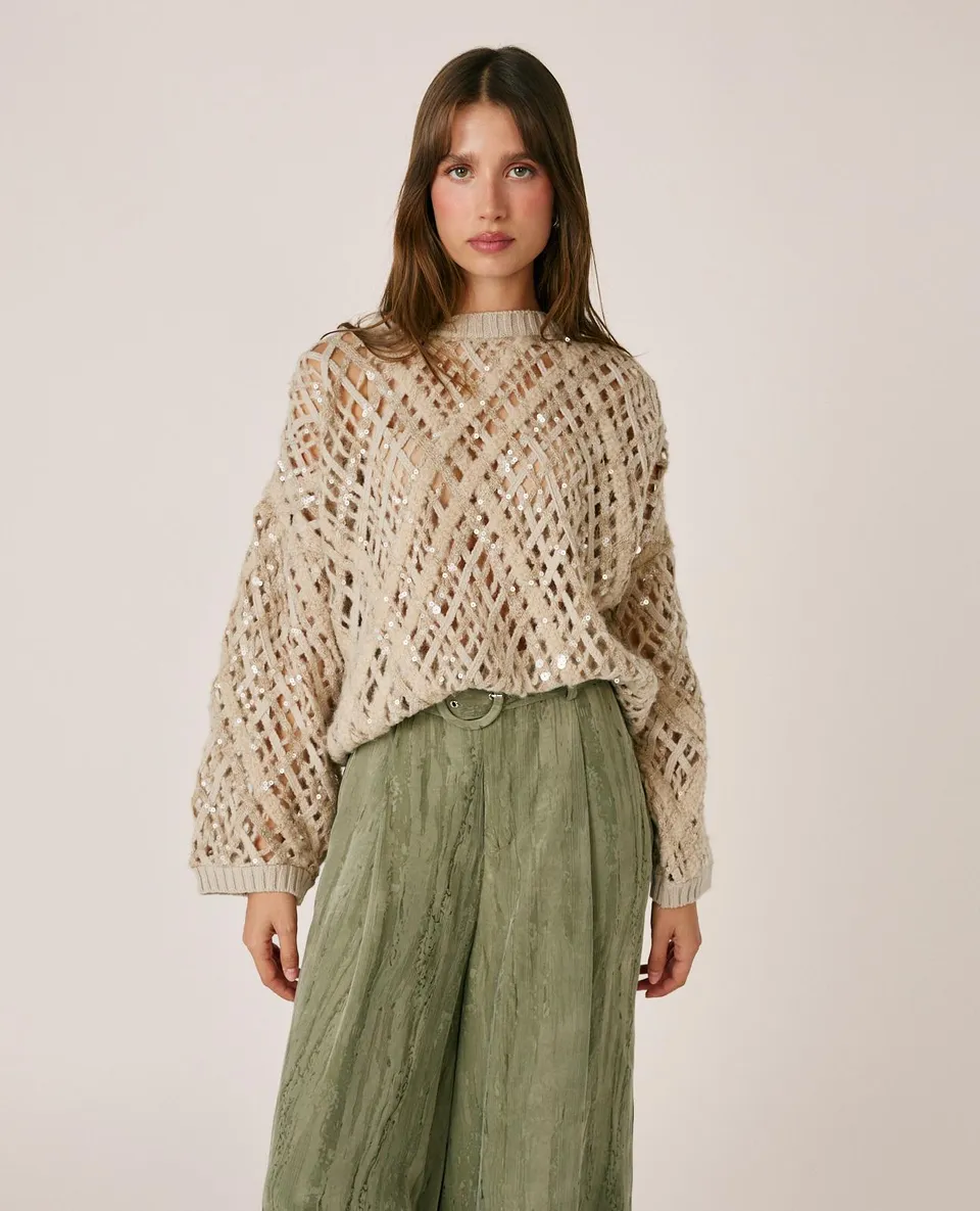 alma-en-pena-pailletten-pullover-braun-strickpullover-mit-rundhals image 1
