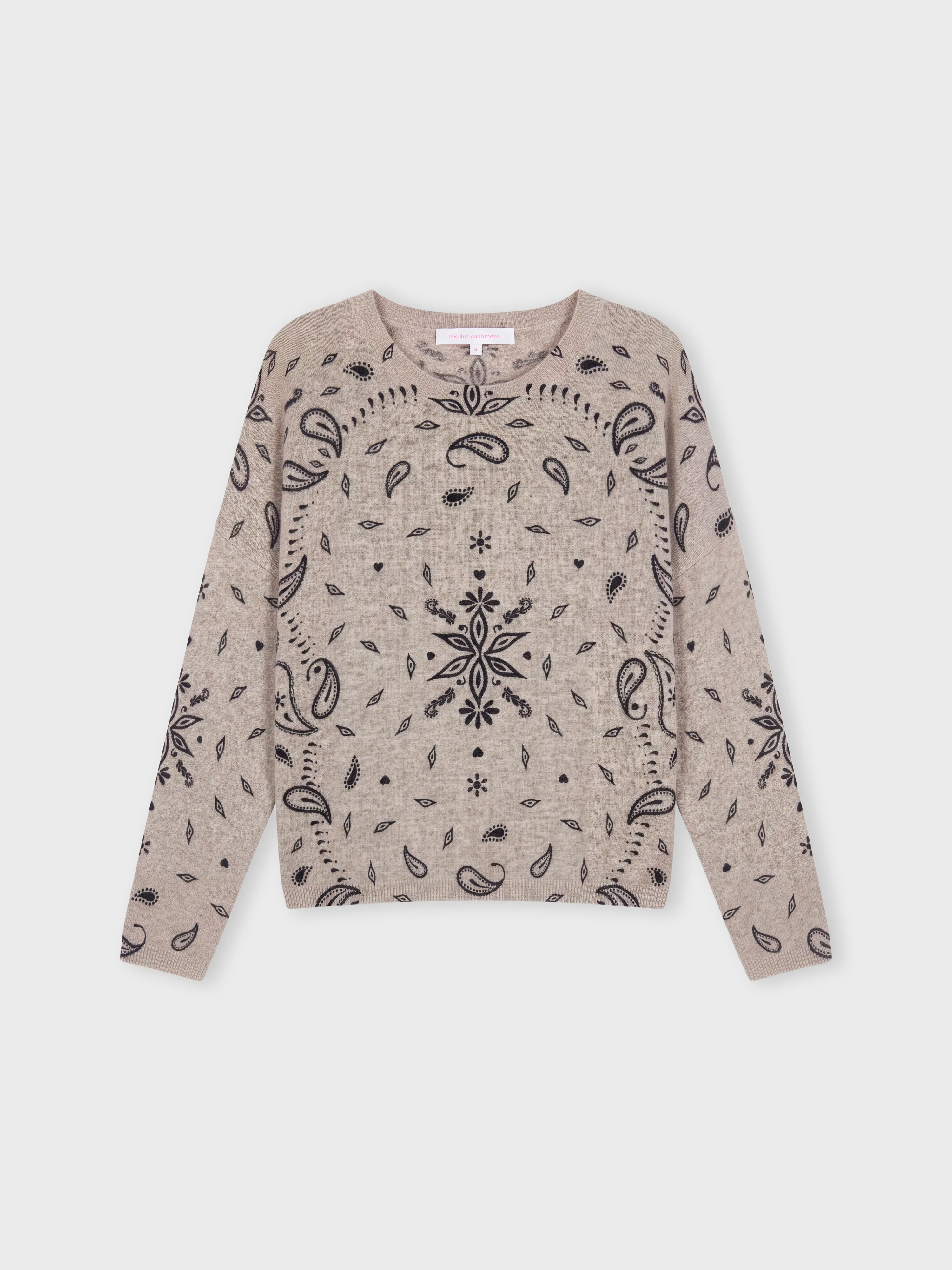 absolut-ariane-print-damen-kaschmir-pullover-bandana-beige image 1