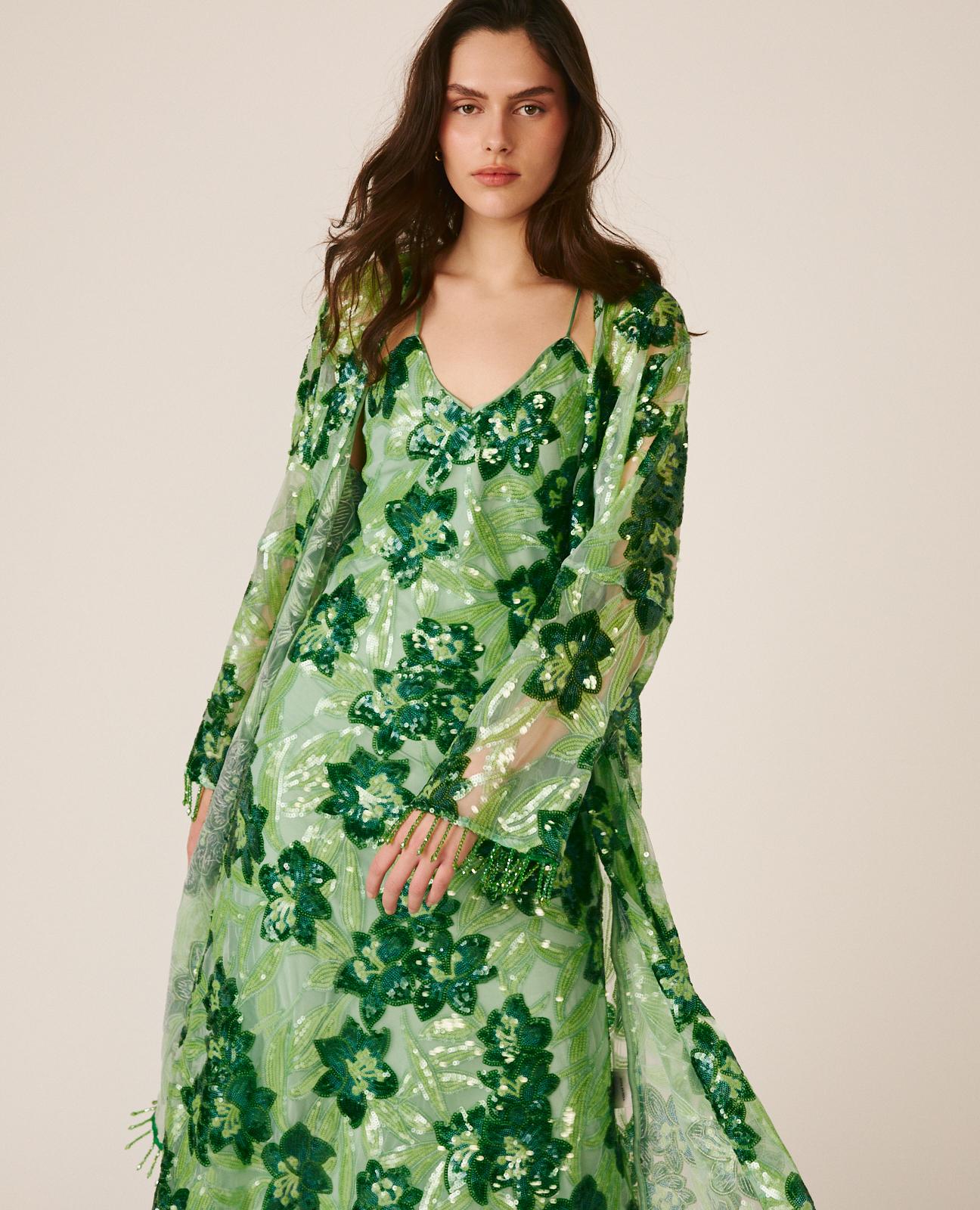 alma-en-pena-pailletten-kaftan-gr-n-mit-blumendruck image 4