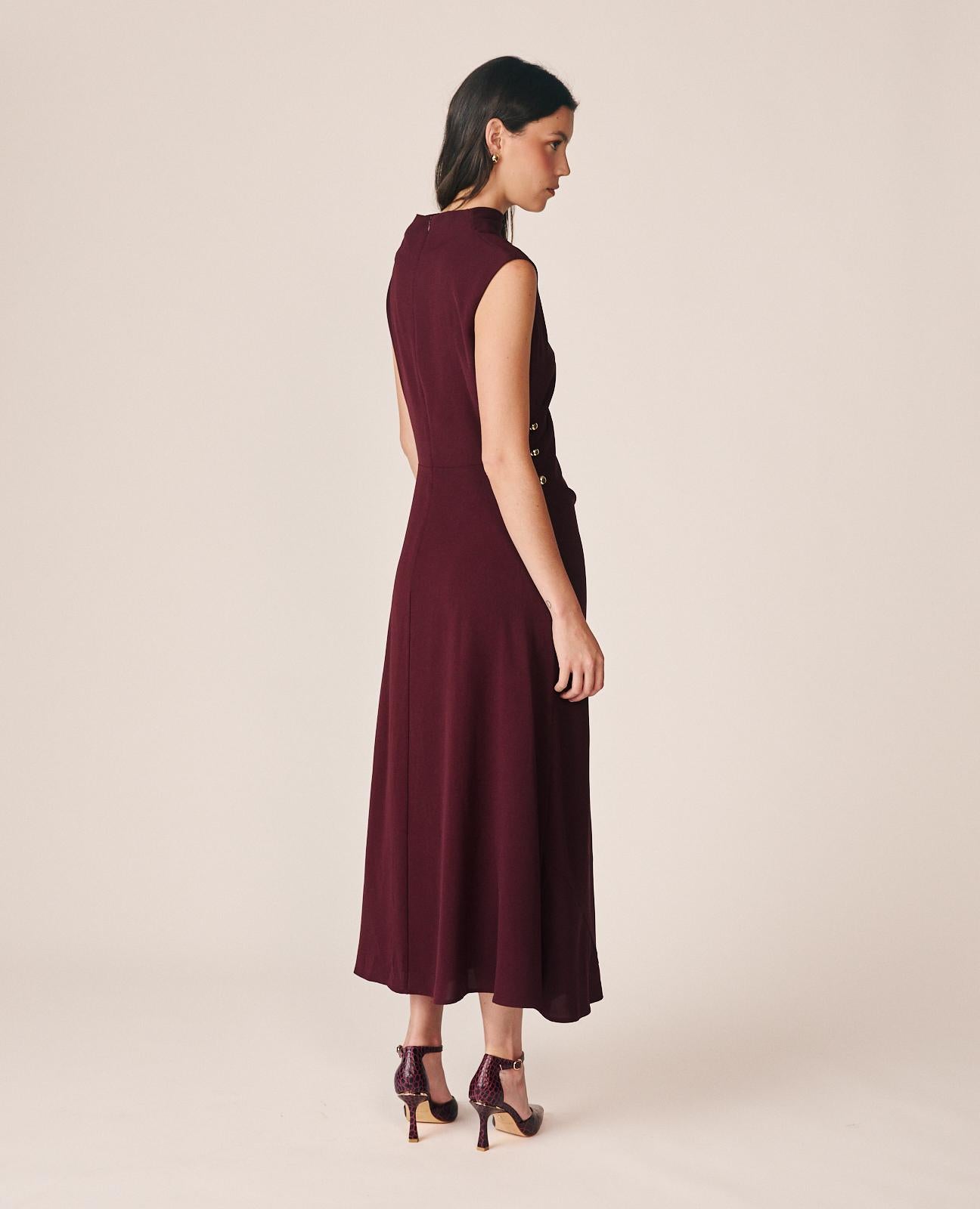 alma-en-pena-langes-crepe-kleid-bordeaux-rmellos-mit-drapierung image 5