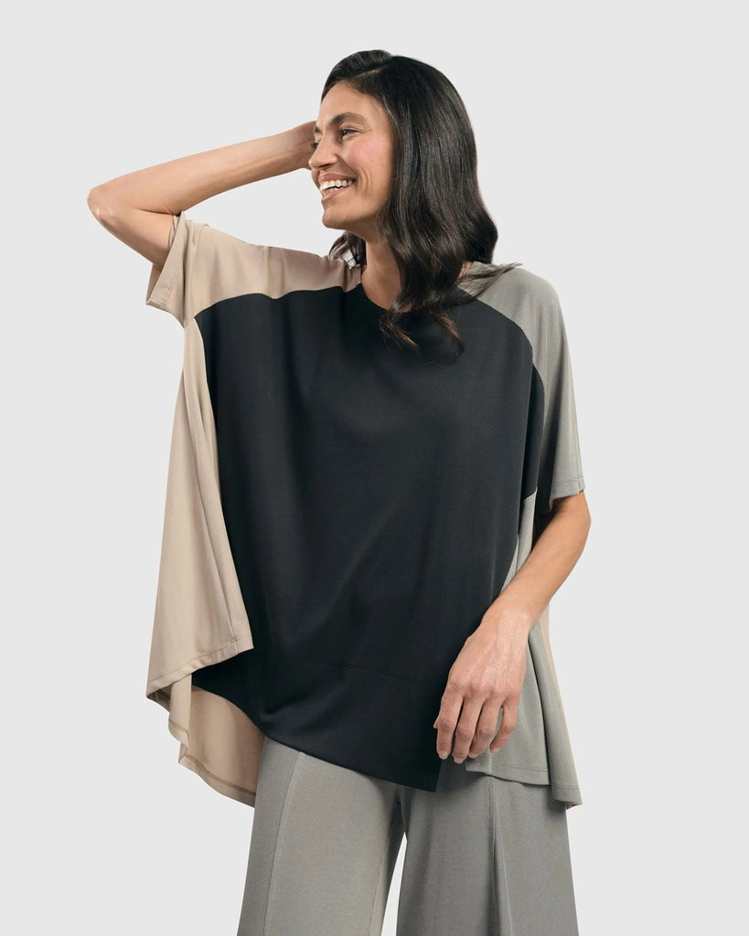 alembika-essential-colorblock-cupro-trapeze-top-charcoal image 1