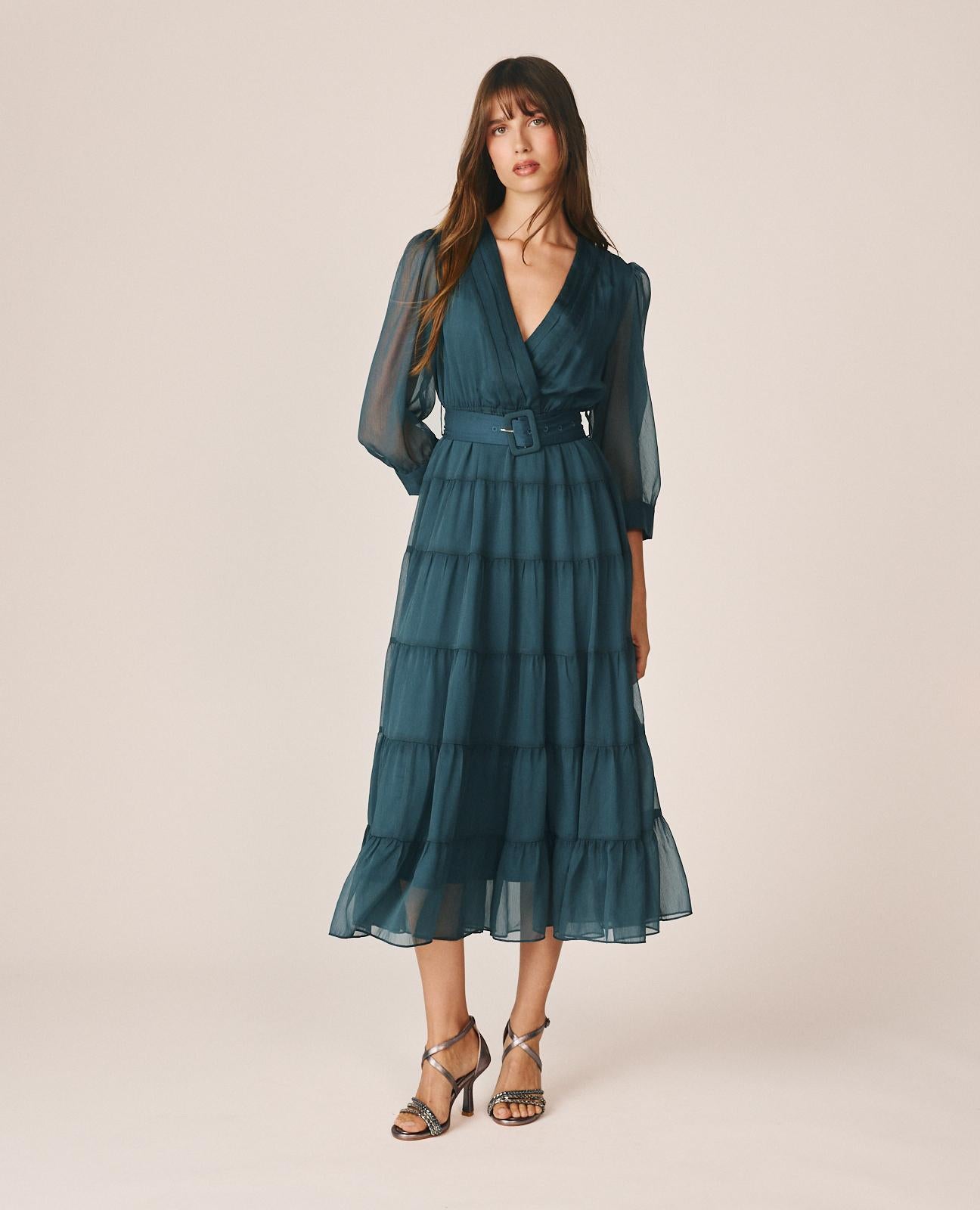 alma-en-pena-midi-kleid-chiffon-wickelausschnitt-petrol image 3