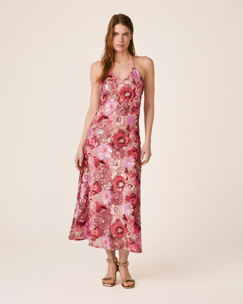 alma-en-pena-pailletten-midikleid-floral-fuchsia image 1