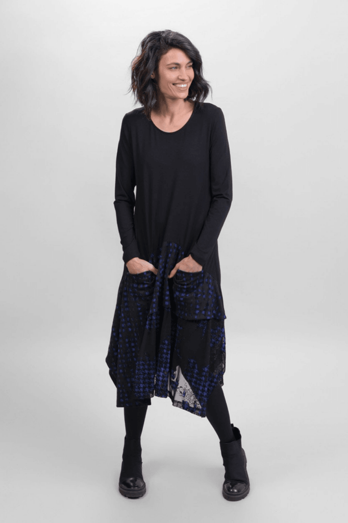 alembika-floral-check-swing-dress-blau image 1